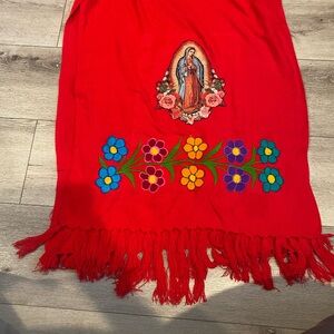 Vibrant Red Embroidered rebozo